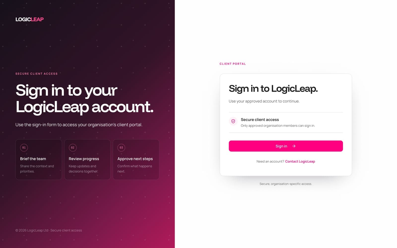 LogicLeap Portal on screen