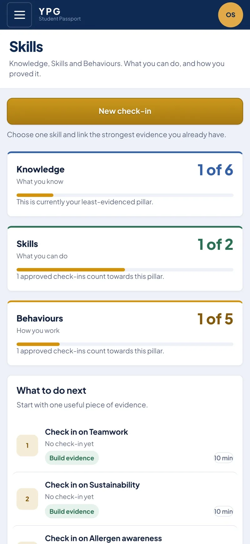 YPG Go skills check-in