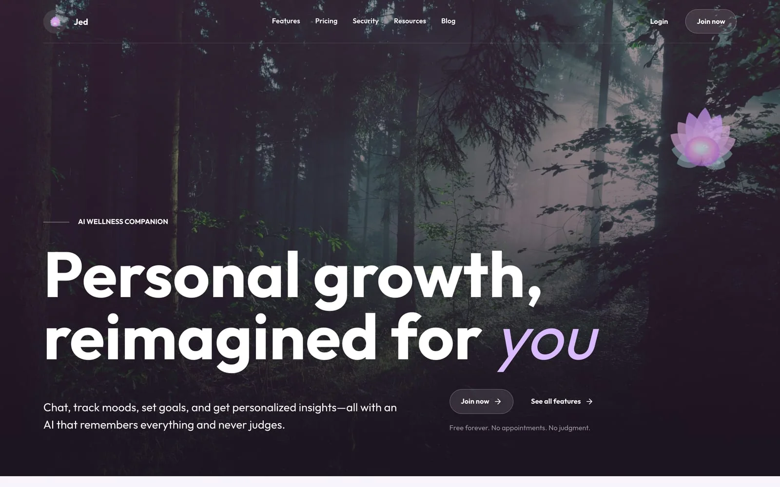 The website for Jed, an AI wellness companion